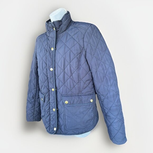 J Crew Full Zip Quilted Barn Jacket Women's Size Medium Navy Blue Gold Casual - Picture 3 of 11